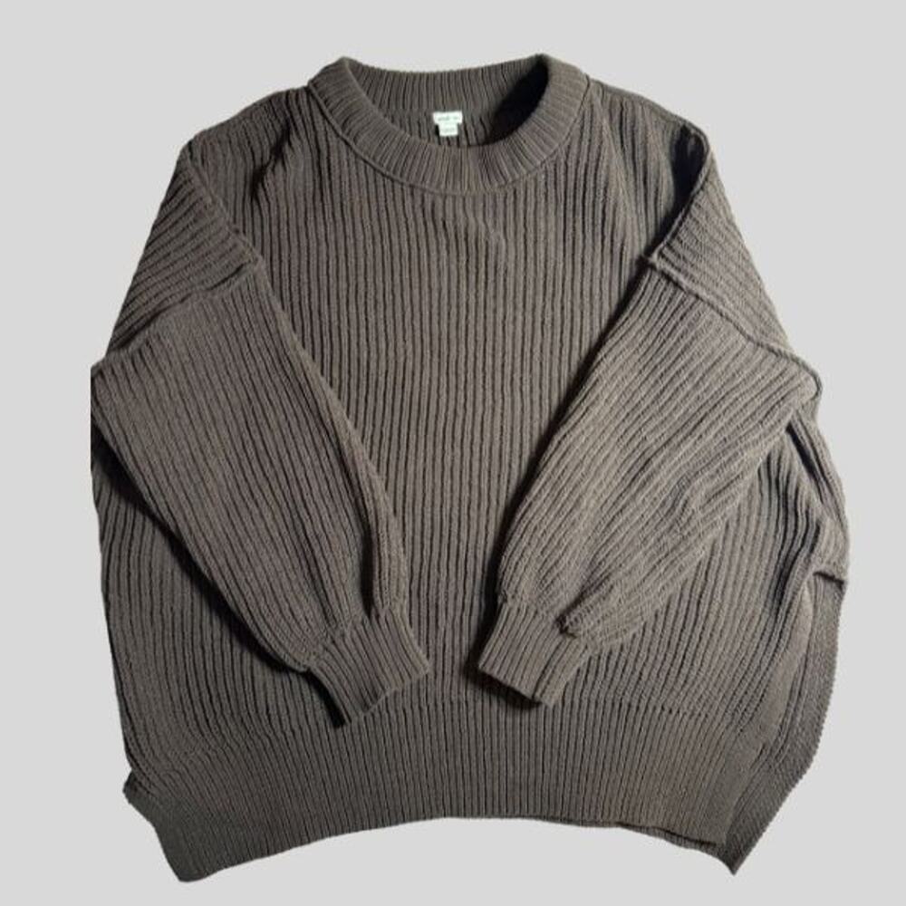 Aerie Women's Brown Oversized Sweater Size Medium Ribbed Knit Slouchy Pullover